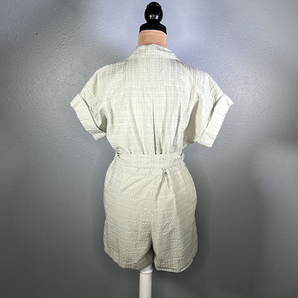 Madewell seersucker green tortoise buttons camp utility short sleeve romper S - Picture 6 of 12